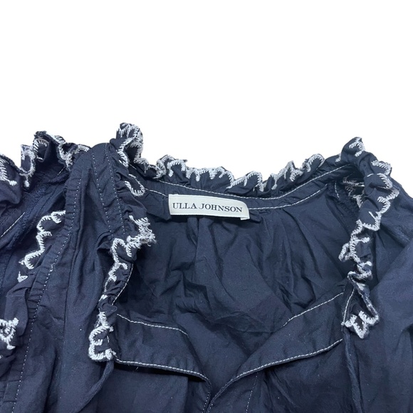 ULLA JOHNSON Sz 2 Amandine Cold Shoulder Cotton Poplin Navy Blue Blouse Top EUC - Picture 5 of 7